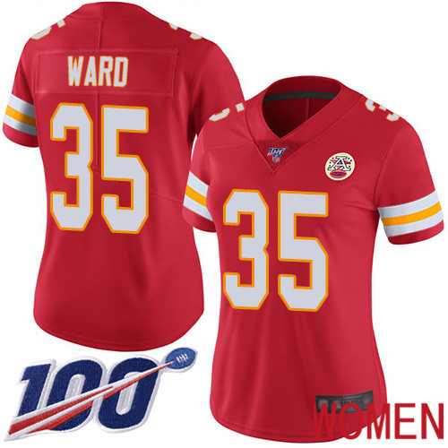 Women Kansas City Chiefs 35 Ward Charvarius Red Team Color Vapor Untouchable Limited Player 100th Season Football Nike NFL Jersey